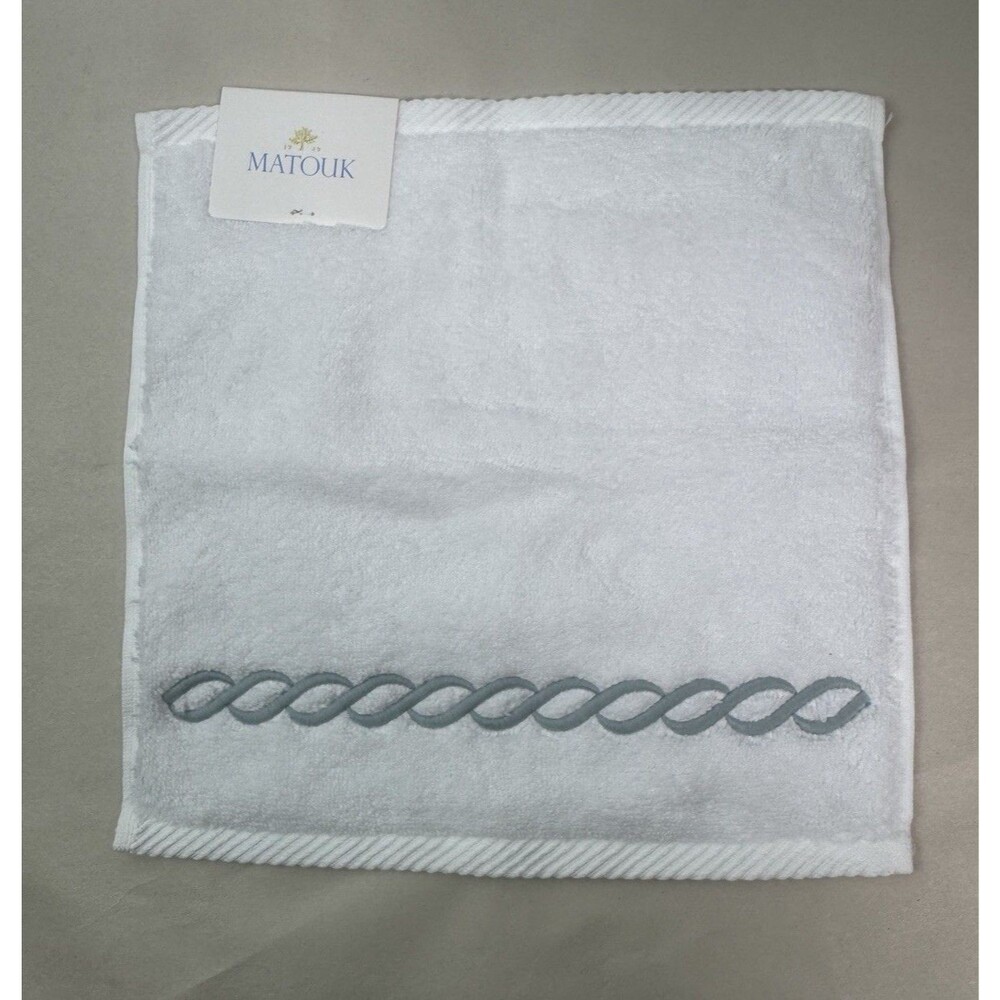 Matouk Classic Chain Milagro Cotton Washcloth 12x12” NWT $72 White/Pool
